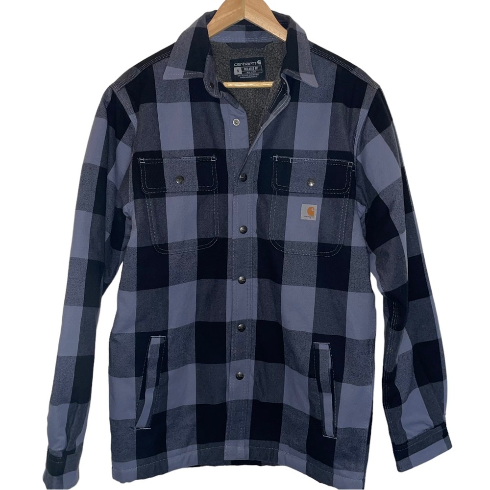 Men’s Carhartt Relaxed Fit Flannel Jacket Sherpa Lined Size Small